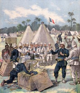 Soldats français ouvrant des boîtes de cadeaux de Nouvel An au Dahomey, Afrique - Henri Meyer