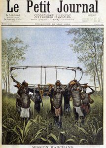 Mission Marchand : une tranche du vapeur Faidherbe dans la savane du plateau central, allant du Congo au Nil (dessin par Henri Meyer d