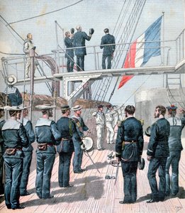 Salut au drapeau, manœuvres navales françaises, 1891