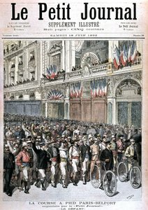 Départ de la foule participant à la course Paris - Belfort organisée par le Petit Journal - dans "Le petit journal" du 18/06/1892