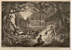 Henri Mouhot campant dans les jungles du Laos, illustration de 