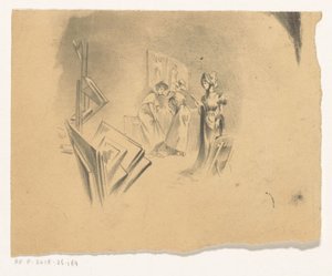 Trois femmes regardant des estampes dans un atelier - Henri Patrice Dillon (possibly)