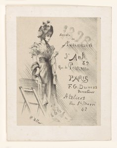 Femme regardant une gravure, à côté d
