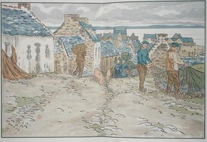 Pêcheurs bretons arrangeant leurs filets