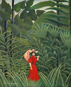 Femme en rouge dans la fôret - Henri Rousseau