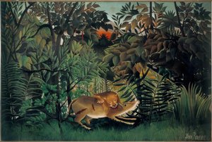 Le Lion, ayant faim, se jette sur l’Antilope - Henri Rousseau