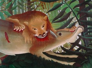 Le Lion, ayant faim, se jette sur l
