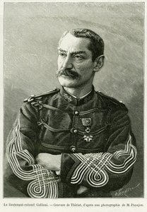 Lieutenant-Colonel Joseph Gallieni (1849-1916). Gravure de Thiriat, pour illustrer le récit Deux campagnes au Soudan français