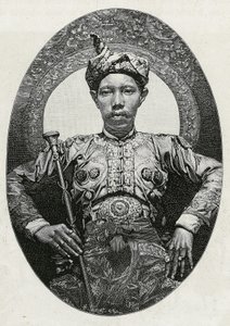 Portrait de Mohammed Yamalul Alam, sultan de Soulou, en 1880. Gravure pour illustrer l