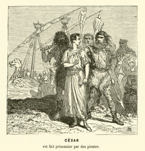 Jules César fait prisonnier par des pirates ciliciens en traversant la mer Égée, vers 75 av. J.-C. (gravure) - Henri de (after) Montaut