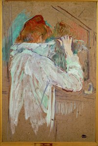 Femme se bouclant les cheveux (peinture sur toile) - Henri de Toulouse-Lautrec