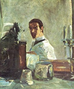 Français :  Auto-portrait devant un miroir Self-portrait in front of a mirror - Henri de Toulouse Lautrec