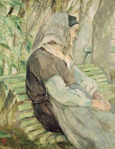 Vieille femme assise sur un banc à Céleyran - Henri de Toulouse Lautrec