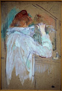 Femme se coiffant (peinture sur carton) (détail) - Henri de Toulouse Lautrec