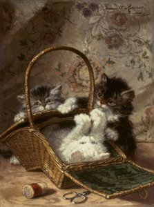 Jeunes chats avec un panier à couture - Henriëtte Ronner Knip