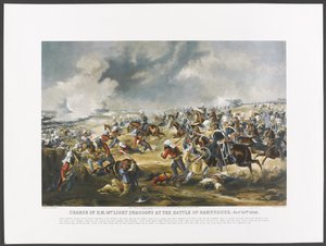 Charge des 14e dragons légers de S.M. à la bataille de Ramnuggur, 22 novembre 1848, gravée par J. Harris - Henry (after) Martens