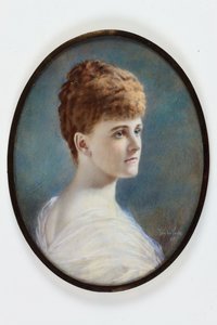 Une dame en robe blanche, probablement Frances Evelyn (Daisy) Greville, née Maynard, Lady Brooke, plus tard comtesse de Warwick - Henry (attr.to) Van der Weyde