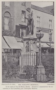 Mémorial au dramaturge et poète Christopher Marlowe, Buttermarket, Canterbury, Kent (photo n/b) - Henry Beauchamp Collis