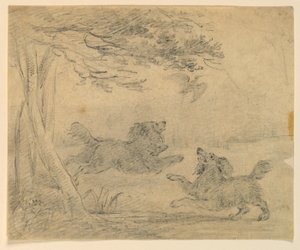 Étude de deux épagneuls dans un parc - Henry Bernard Chalon