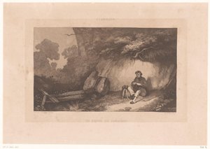 Paroi rocheuse avec un homme se reposant (L