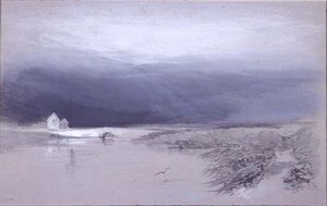 Paysage avec rivière et pont : la pluie arrive - Henry Bright