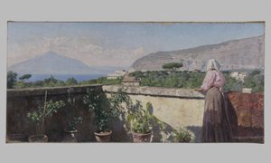 Femme sur la terrasse de l