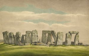 Stonehenge du N.O., montrant des ruines avec un homme et un chien, 1824-1839 - Henry Browne