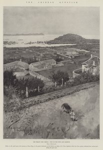 La question chinoise, le port de traité Chefoo, vue de la ville et du port