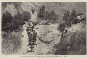 Le soulèvement de la frontière indienne, Camp Sheranni, vallée de Tochi, les Highlanders descendant un défilé
