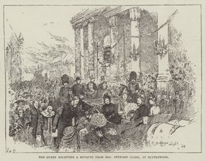 La Reine recevant un bouquet de Mme Stewart Clark, à Blythswood - Henry Charles Seppings Wright