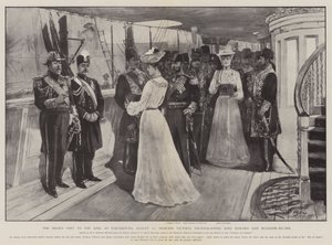La visite du Shah au roi à Portsmouth, 20 août, la princesse Victoria photographiant le roi Édouard et Muzaffir-ed-Din