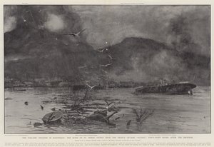 La catastrophe volcanique en Martinique, les ruines de St Pierre vues depuis le croiseur français Suchet, quarante-huit heures après l
