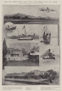 Avec la force de secours de Tientsin, scènes fluviales entre Taku et Tientsin - Henry Charles Seppings Wright