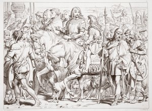 Comment Hereward entre dans la forteresse consacrée de St. Bertin, illustration de Hereward the Great par Charles Kingsley, pub. 1870, gravé par C.G. Lewis - Henry Courtney Selous