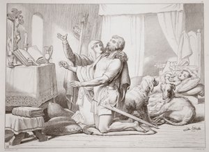 Comment Torfrida apprend à Hereward à prier, illustration de Hereward the Great par Charles Kingsley, gravée par C.G. Lewis - Henry Courtney Selous