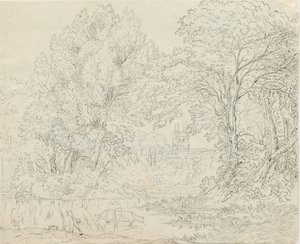 Tamworth - Vue rurale : dessin à la plume et à l