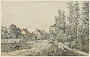 Route de village avec maisons (en Allemagne ?) - Henry Edridge