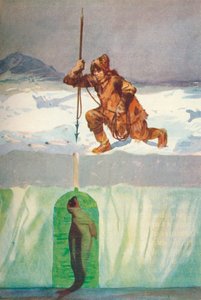 Esquimau sur le point de harponner un phoque à travers son trou de respiration, vers 1927, 1928 - Henry Evison