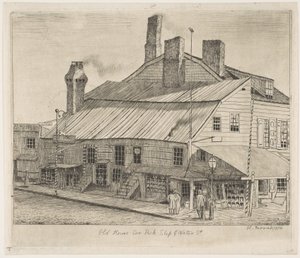 Vieille maison, angle de Peck Slip et Water Street, tiré de « Scènes du vieux New York » - Henry Farrer