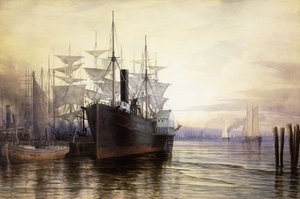 Coucher de soleil, port de New York, 1880 - Henry Farrer