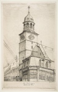Le Bureau de poste, Église néerlandaise moyenne de Scènes du vieux New York - Henry Farrer