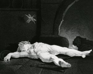 Puck se prélassant endormi devant le foyer campagnard, gravé par Moses Haughton Jr. - Johann Heinrich Füssli