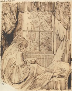 Femme lisant, assise devant une fenêtre
