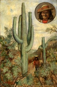 Paysage de cactus avec portrait de Geronimo