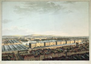 Vue des docks de Londres depuis St. Georges-in-the-East, gravée par Daniel Havell, pub. par T. Clay, 1816 (aquatinte)