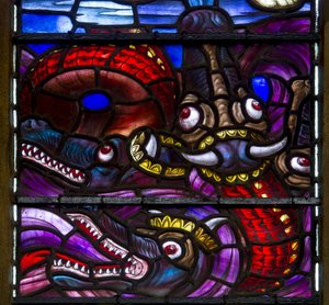 Yeovil, St John The Baptist, Lowndes & Drury, Henry Holiday, Les Dragons (détail), 1917-18 - Henry Holiday