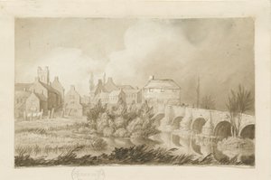 Pont et ville de Burton-upon-Trent : dessin sépia
