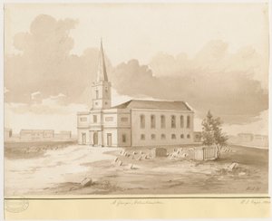 Wolverhampton - Église Saint-Georges : dessin au lavis sépia, 1844