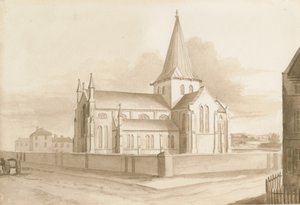 Wolverhampton - Église Sainte-Marie : dessin au lavis sépia, nd [1844] - Henry James Noyes