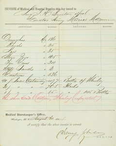 Facture de fournitures médicales et hospitalières, signée Henry Johnson, 30 août 1864